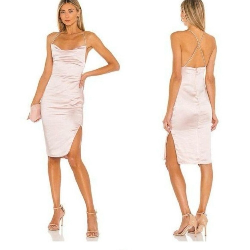 NWT Superdown Billie Pastel Pink Satin Cowl‎ Midi Slip Dress Size Small